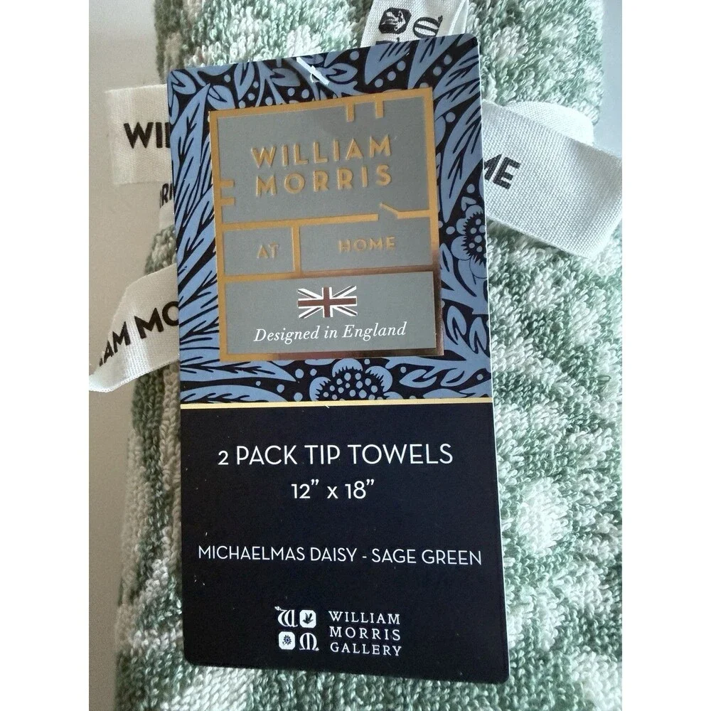 William Morris Michaelmas Daisy Fingertip Towels Set of 2 Green Sage Luxury